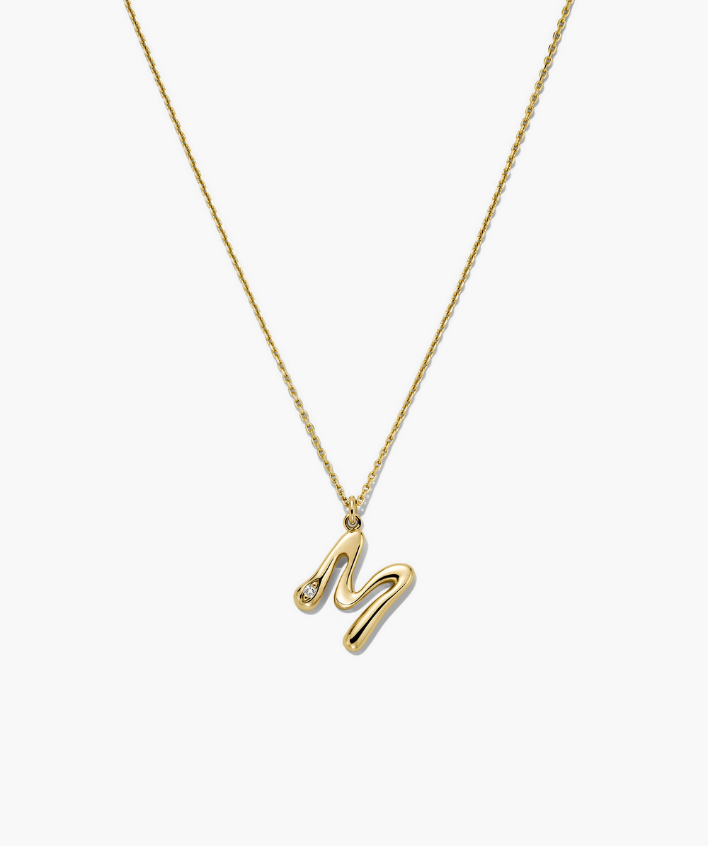 Elegant Organic Dome Liquid Letter Pendant Necklace