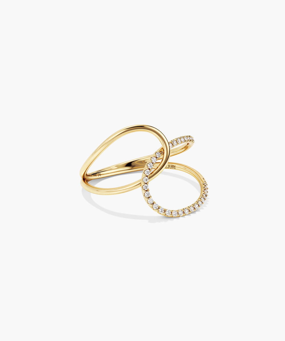 Polished Interconnected Loop Pavé Diamond Ring