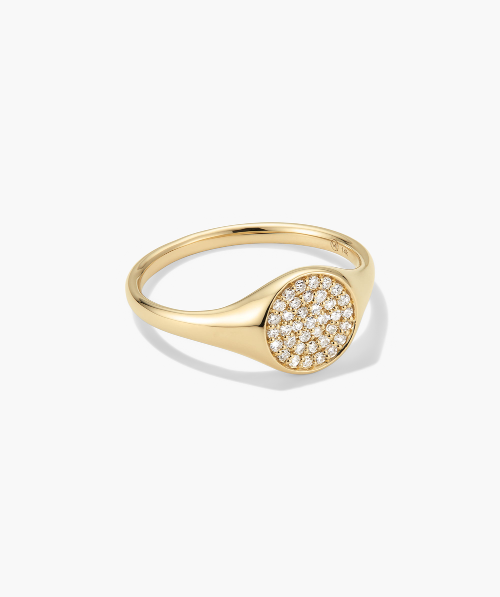 Polished Pavé Diamond Signet Pinky Ring