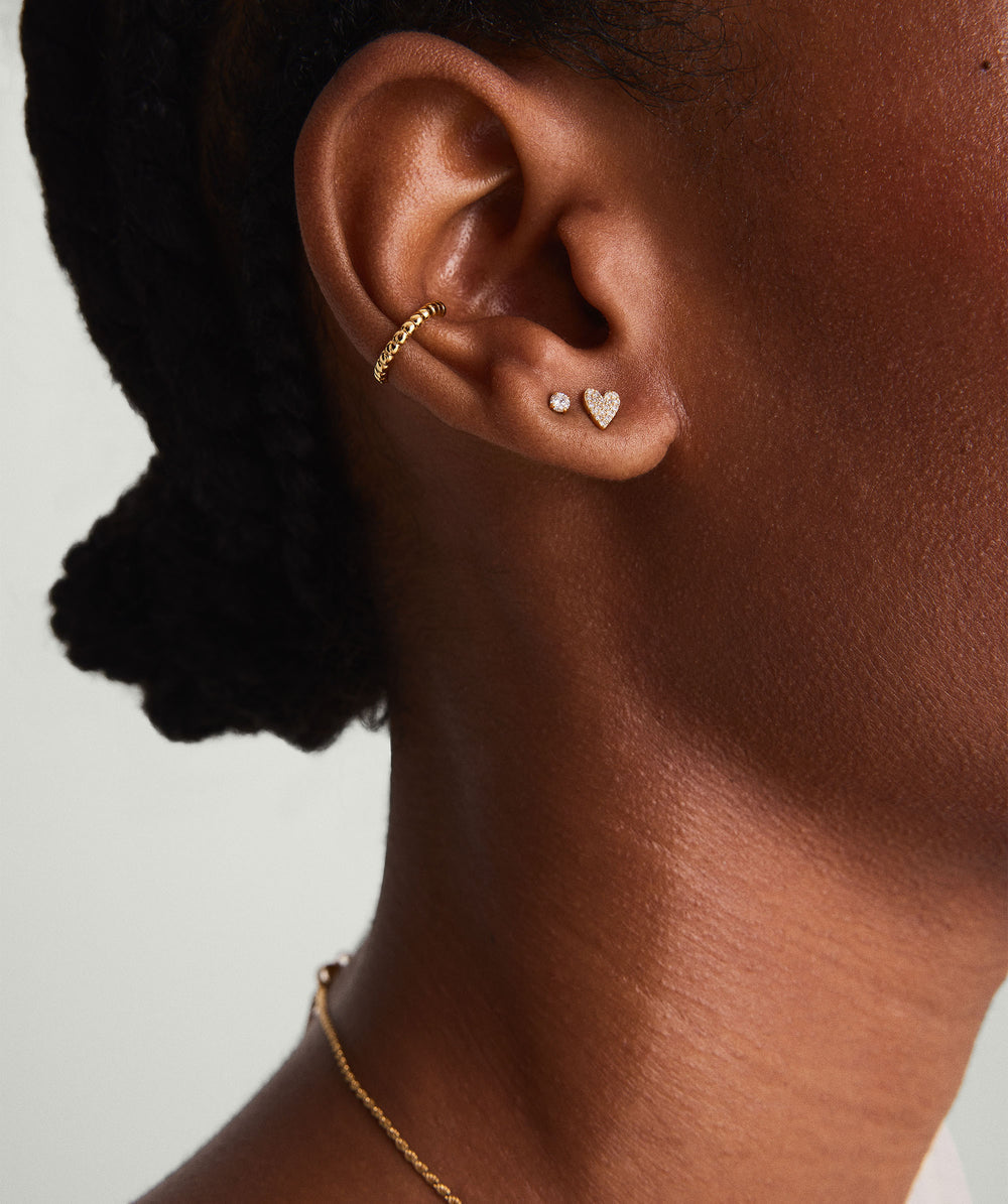 Mini Heart Pavé Diamond Stud Earrings – on model