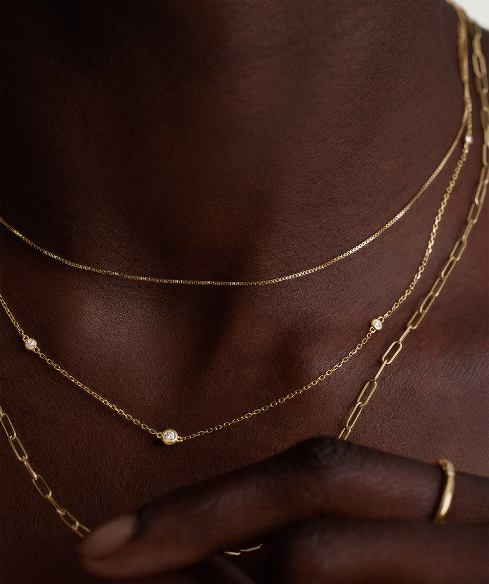 Elegant Multi Station Round Diamond Necklace – on model