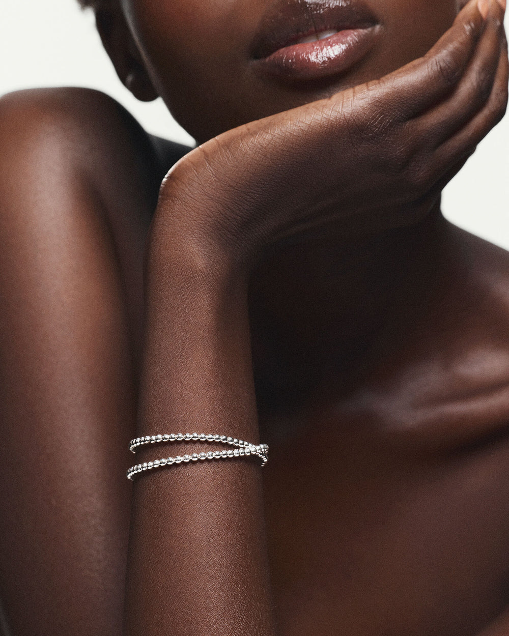 Delicate Bold Spheres Bracelet – on model