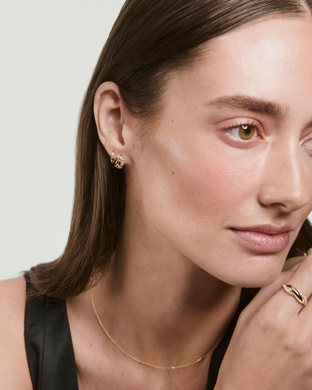Dome Brioche Pavé Lab Grown Sapphire Huggies – on model