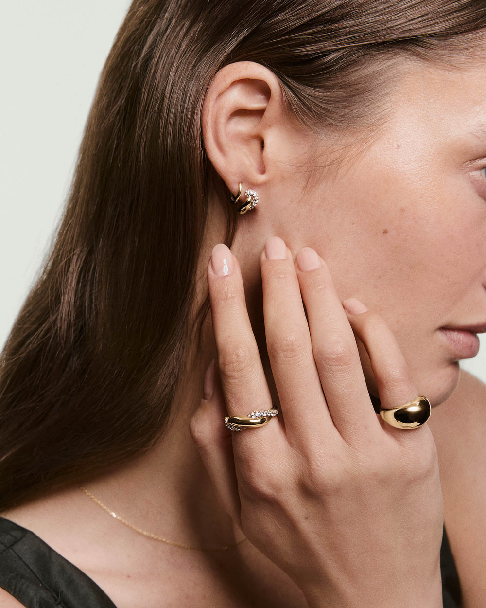 Polished Dôme Brioche Pavé Lab Grown Sapphire Ring – on model