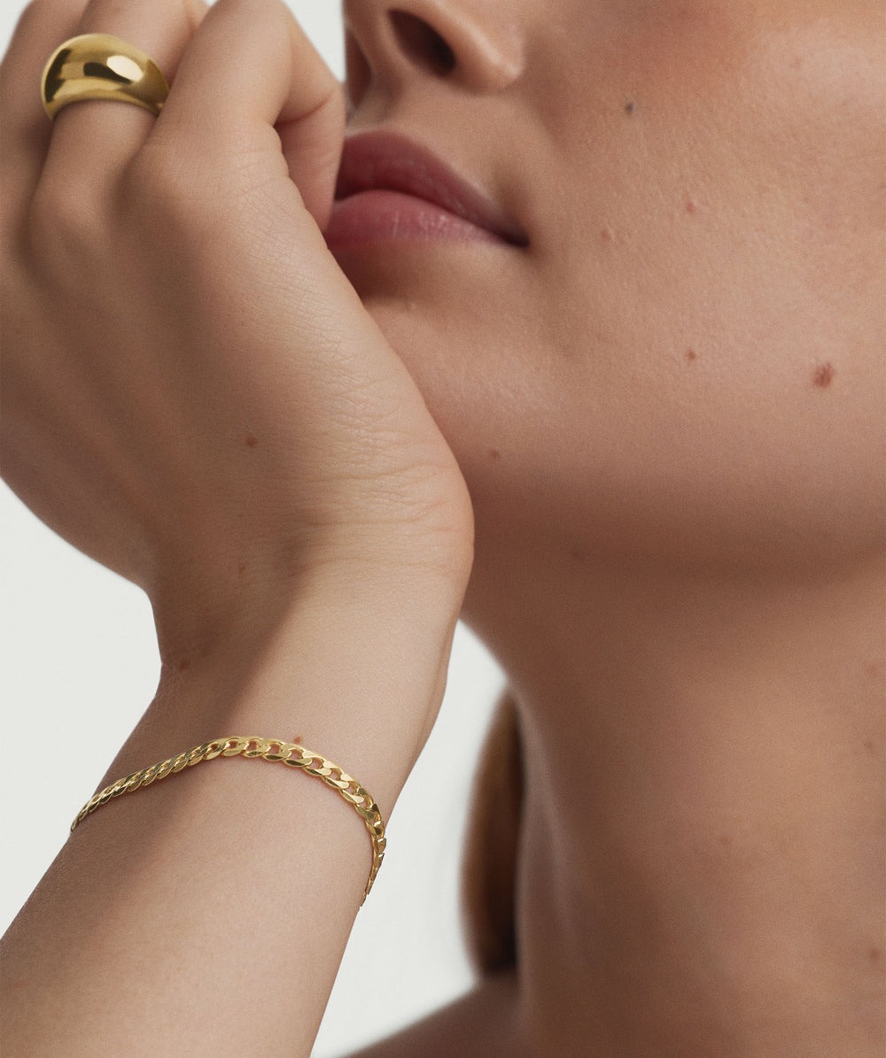 Delicate Flat Curb Chain Bracelet – on model