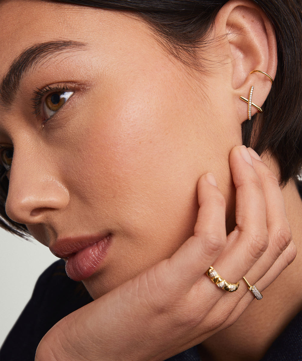 Pavé Diamond Oversized X Studs – on model