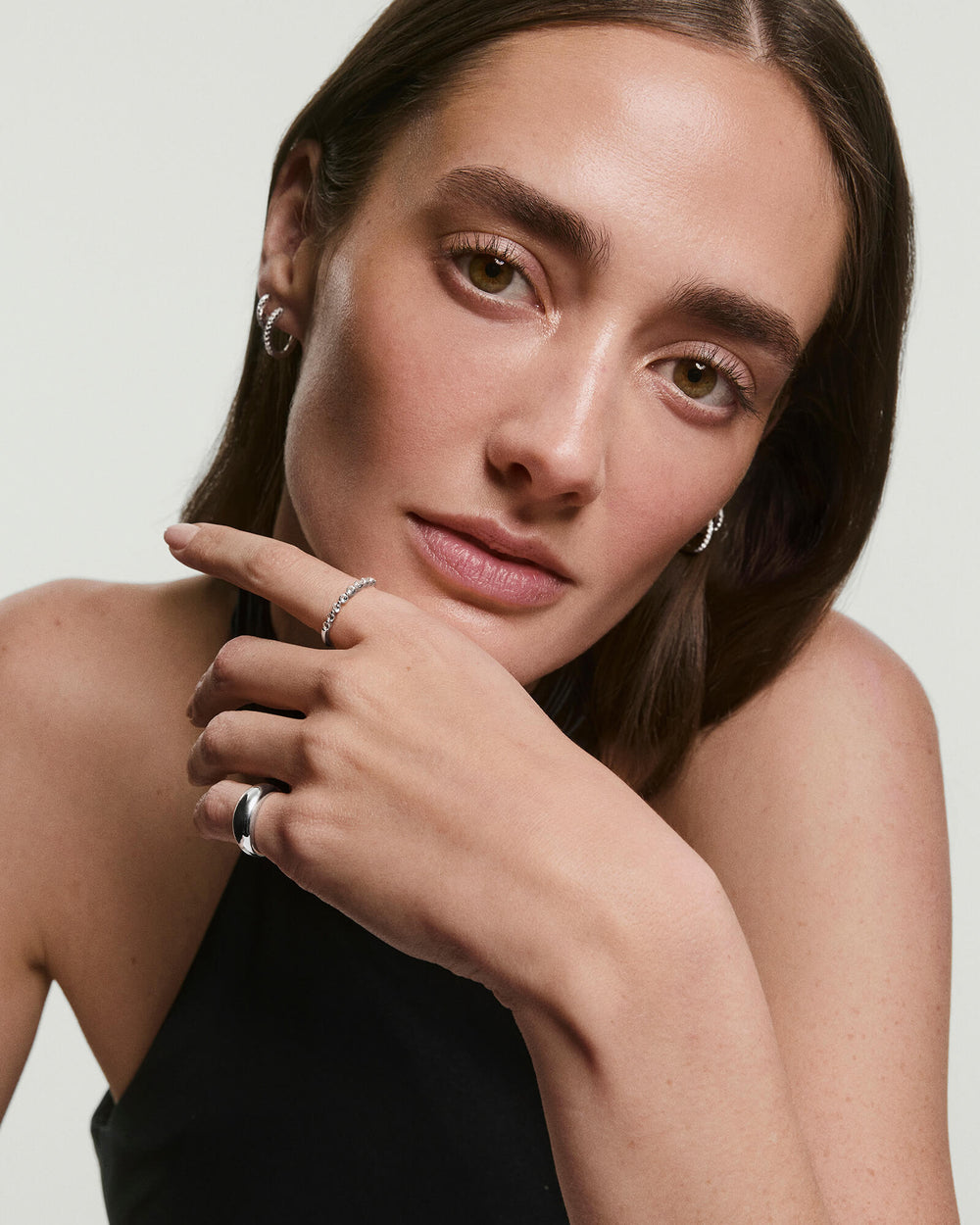 Polished Lacey Lab Grown Sapphire Ring – on model