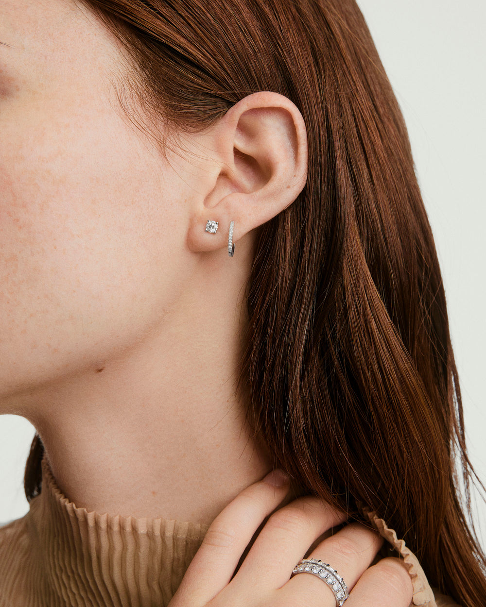 Large Diamond Studs – on model