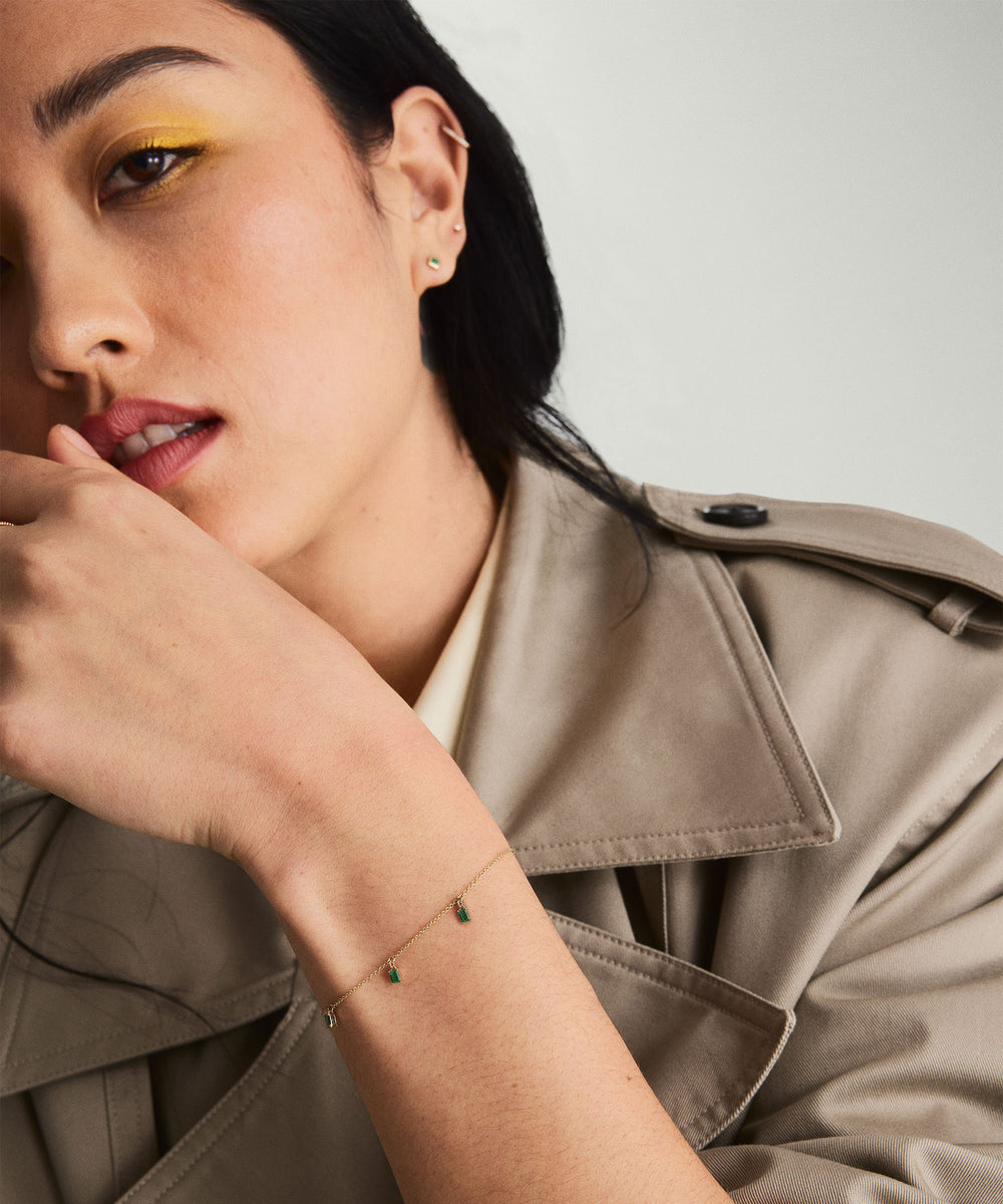 Delicate Baguette Gemstone Bracelet – on model