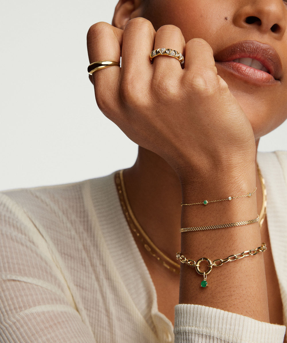 Delicate Large Square Oval Chain Charm Bracelet – on model