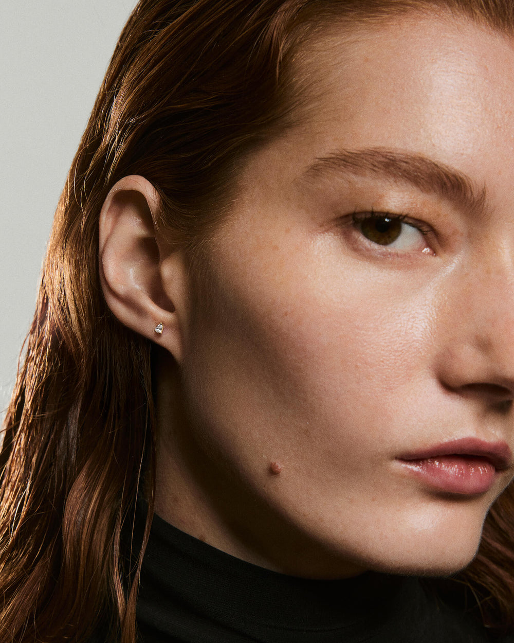 Pear Diamond Studs – on model