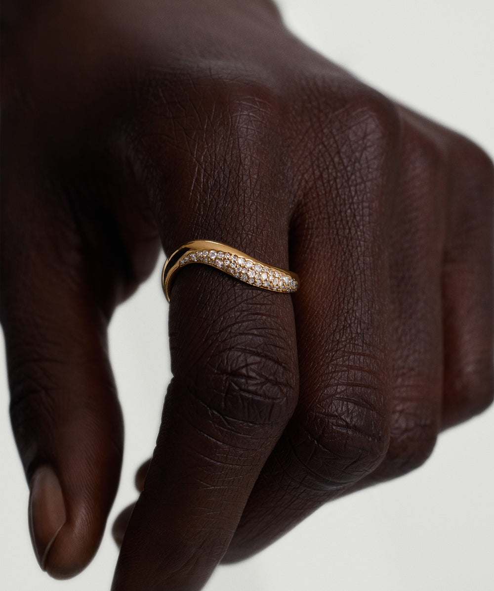 Polished Dôme Figure Diamond Dipped Ring – on model