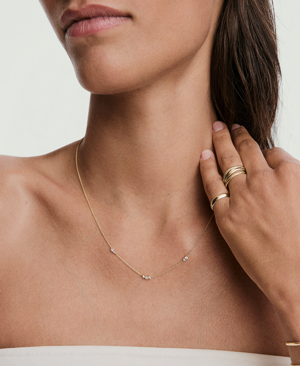Elegant Floating Lab Grown Sapphire Necklace – on model