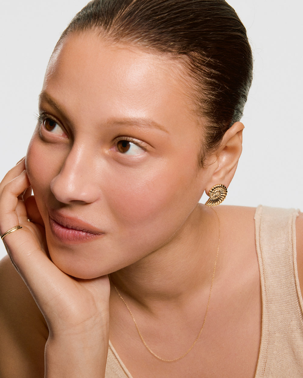 Ammonite Oversized Studs – on model