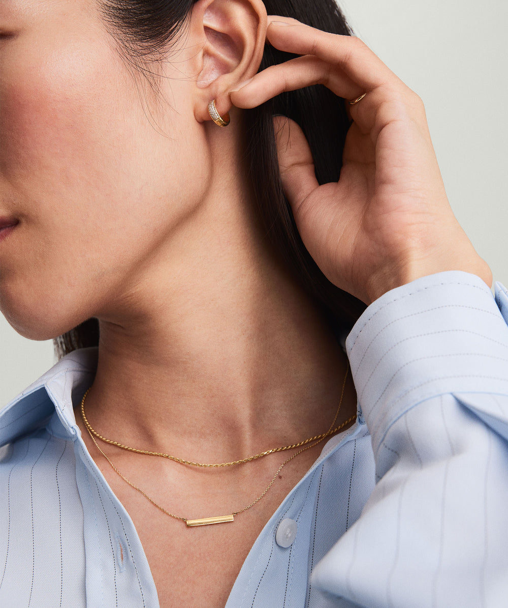 Elegant Horizontal Engravable Bar Necklace – on model