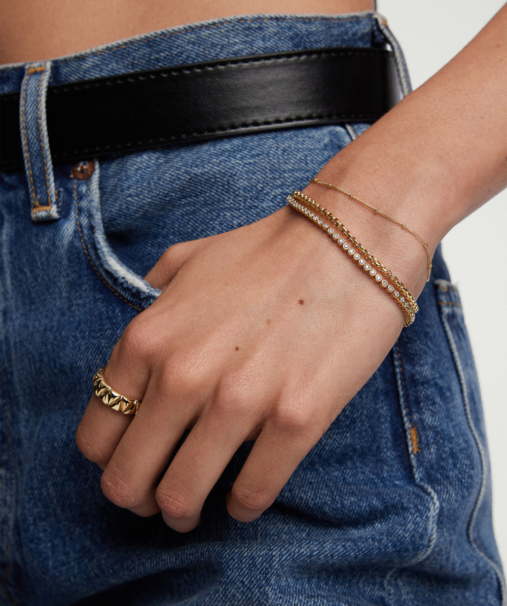 Delicate Bezel Lab Grown Diamond Tennis Bracelet – on model