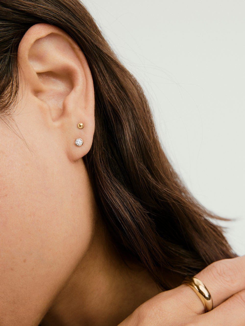Mini Bezel Round Lab Grown Diamond Studs – on model