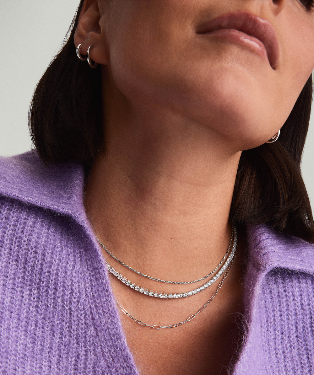 Elegant Lab Grown Sapphire Tennis Necklace – on model