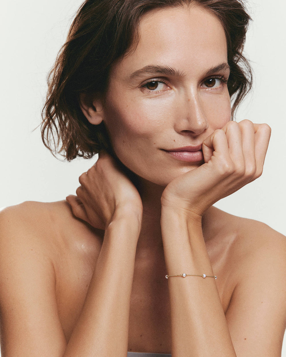 Delicate Pearl Orbit Bracelet – on model