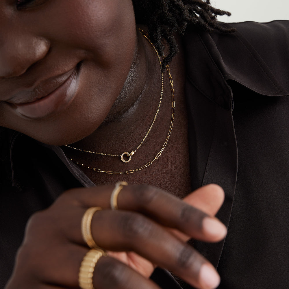 Elegant Pavé Diamond Linked Necklace – on model