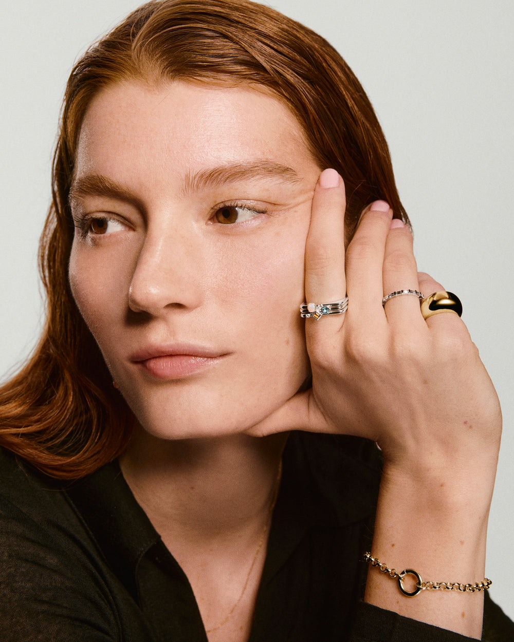 Polished Puzzle Stacking Ring – on model