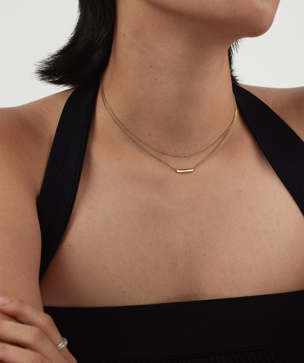 Elegant Layered Bar Necklace – on model
