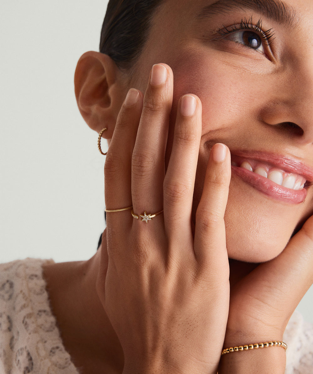 Polished Pavé Diamond Star Open Ring – on model
