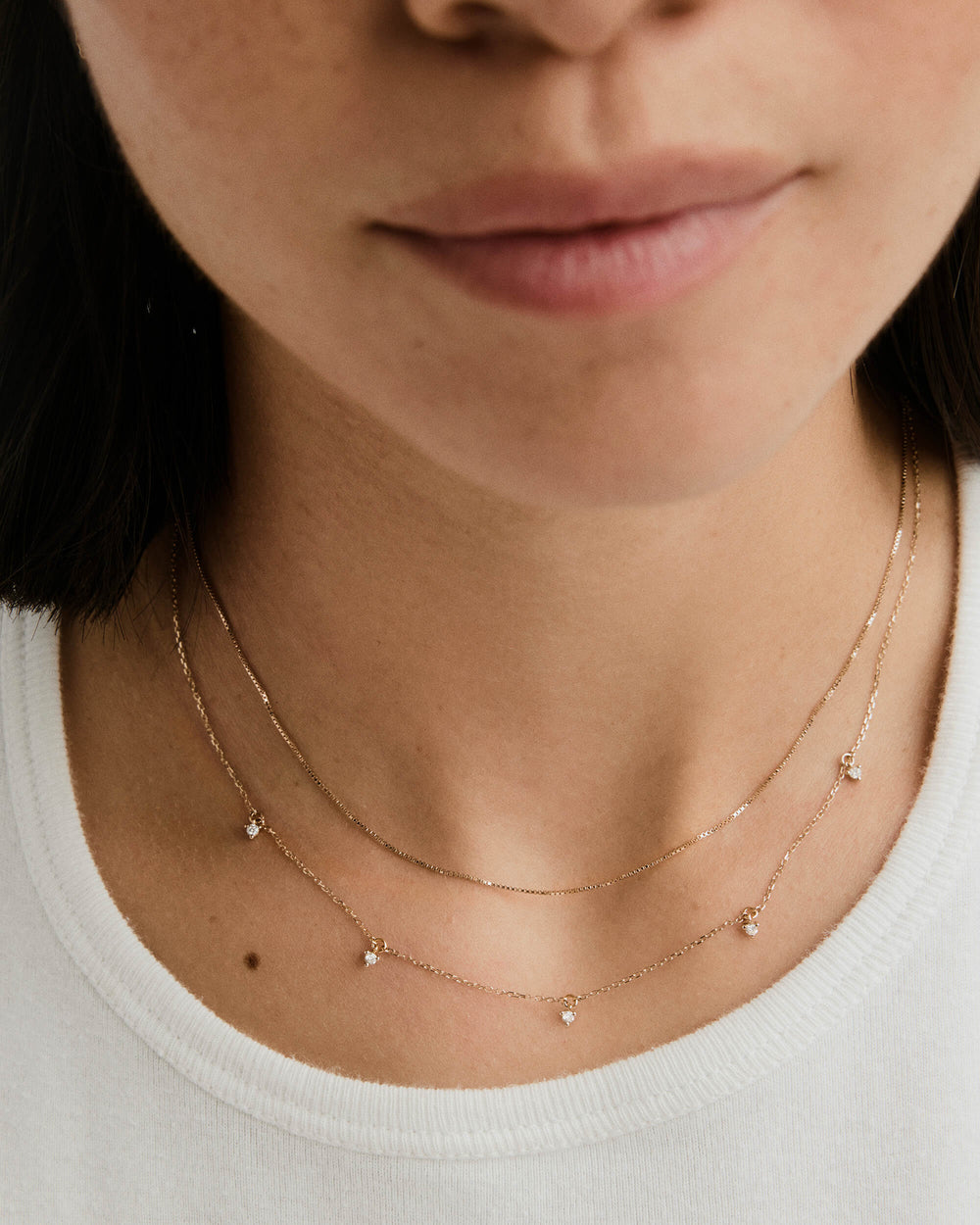 Elegant Multi Station Diamond Necklace – on model