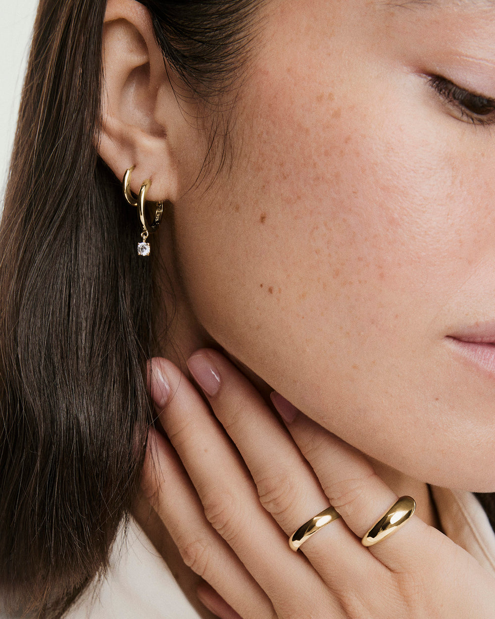 Round Lab Grown Sapphire Hoops – on model
