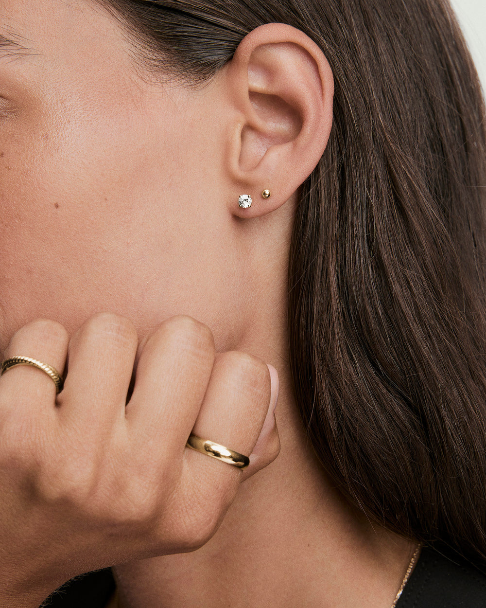 Round Lab Grown Sapphire Studs – on model
