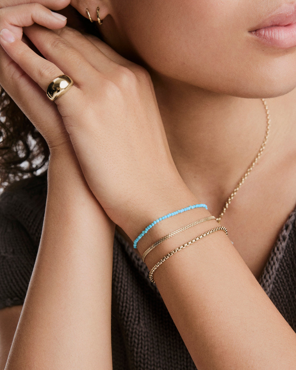 Delicate Anya Turquoise Beaded Bracelet – on model