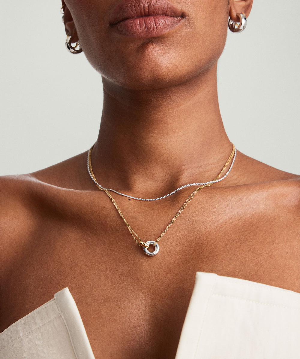 Elegant Linked Two Tone Necklace – on model