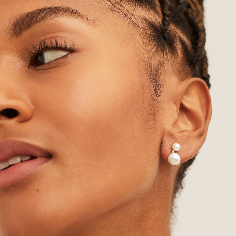 Essential Pearl Earrings White – on model